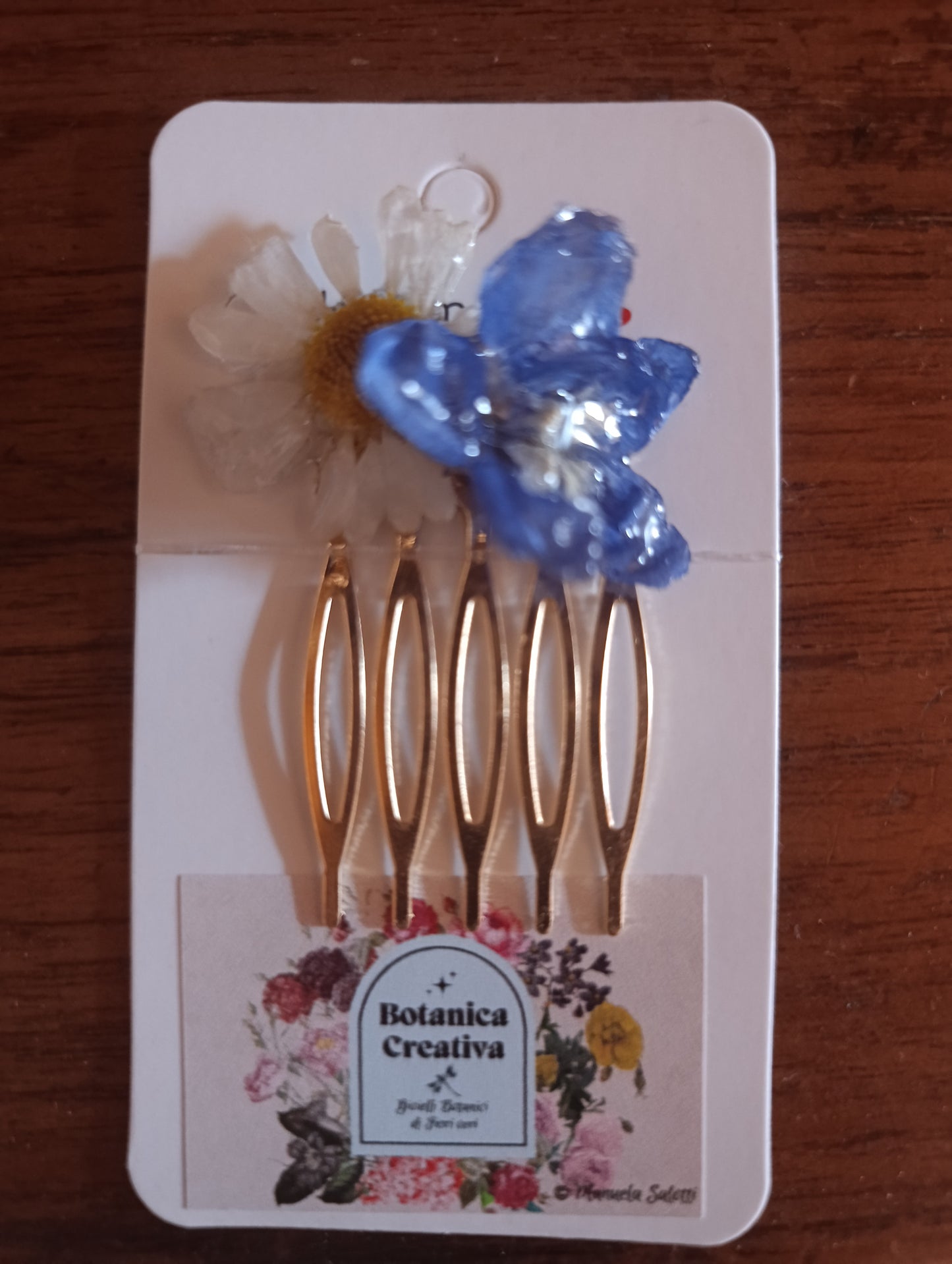 Pettinino Delphinium e Margherita|fiori veri| pezzo unico