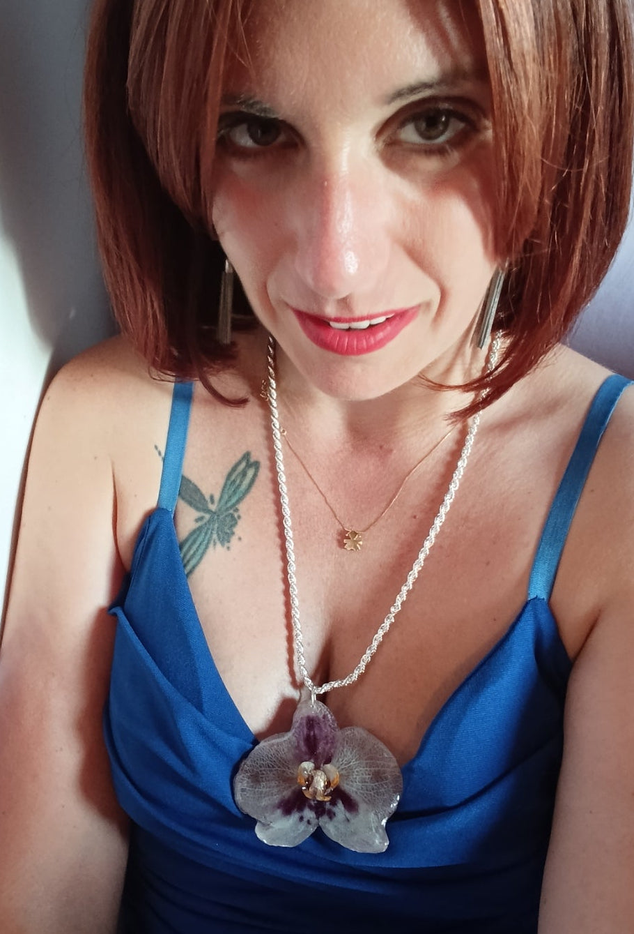 Collana Phaleonopsis grande Argento 925| fiori veri