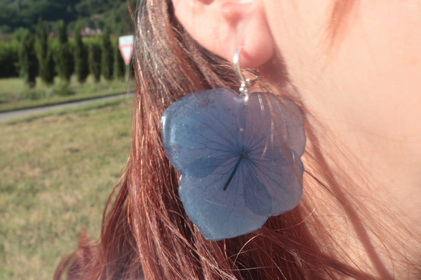 orecchini Ortensia argento 925|fiori veri