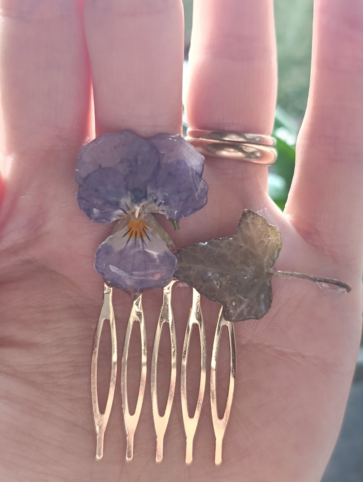 Pettinino Viola del pensiero ed edera|fiori Veri | pezzo unico