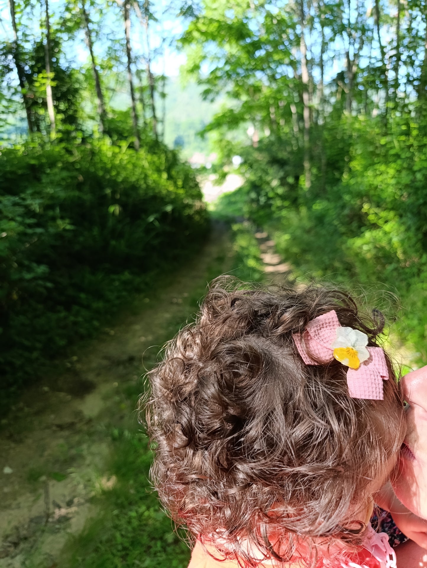 Fiocco clip Waffle rosa con Viola del pensiero Vera|pezzo unico