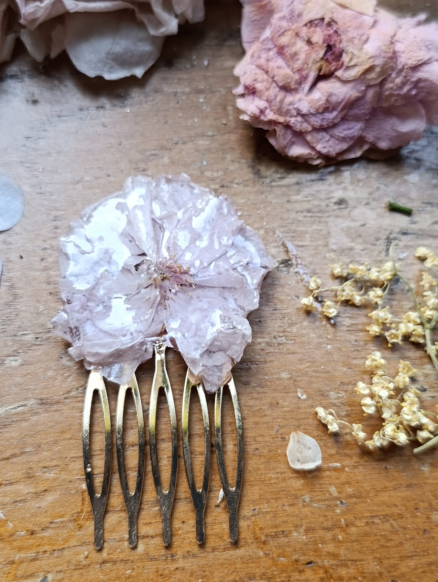 Pettinino botanico con Fiori Veri di Ciliegio Giapponese|Accessorio capelli sposa/ Pezzo unico