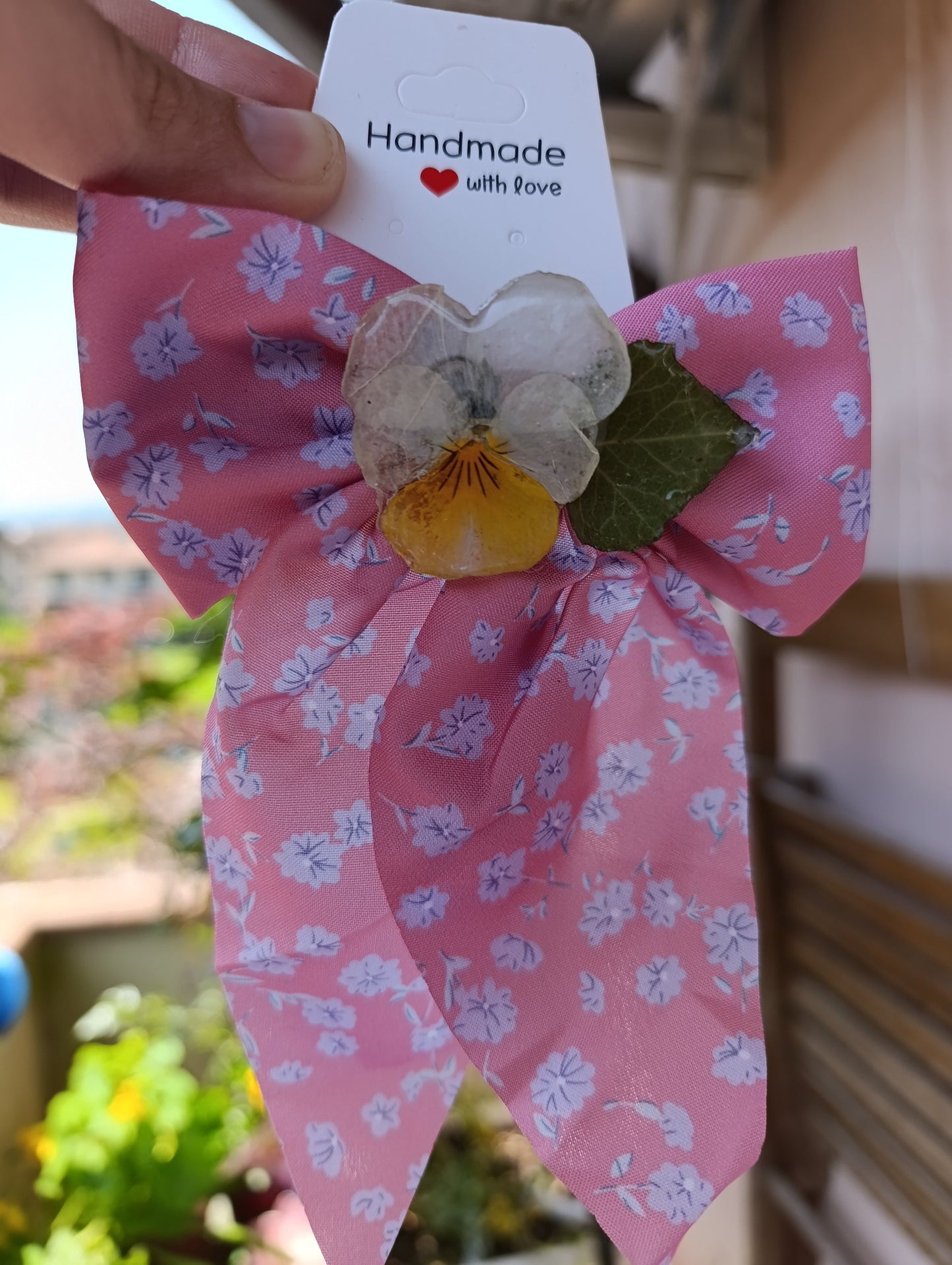 Fiocco clip Viola del pensiero Gialla ed Edera | fiori veri| pezzo unico