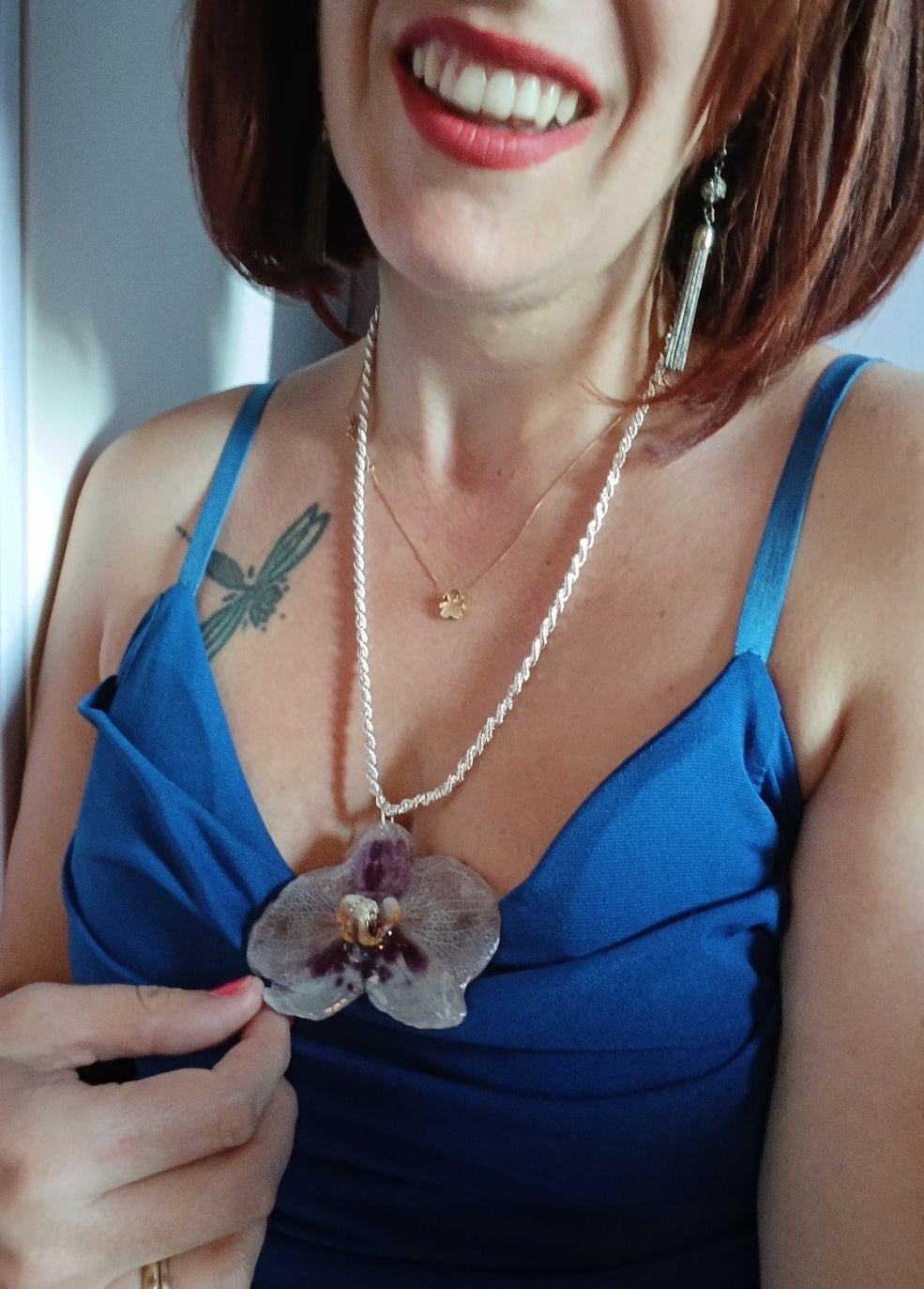 Collana Phaleonopsis grande Argento 925| fiori veri