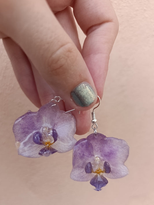 Orecchini Orchidea piccola viola con brillantini