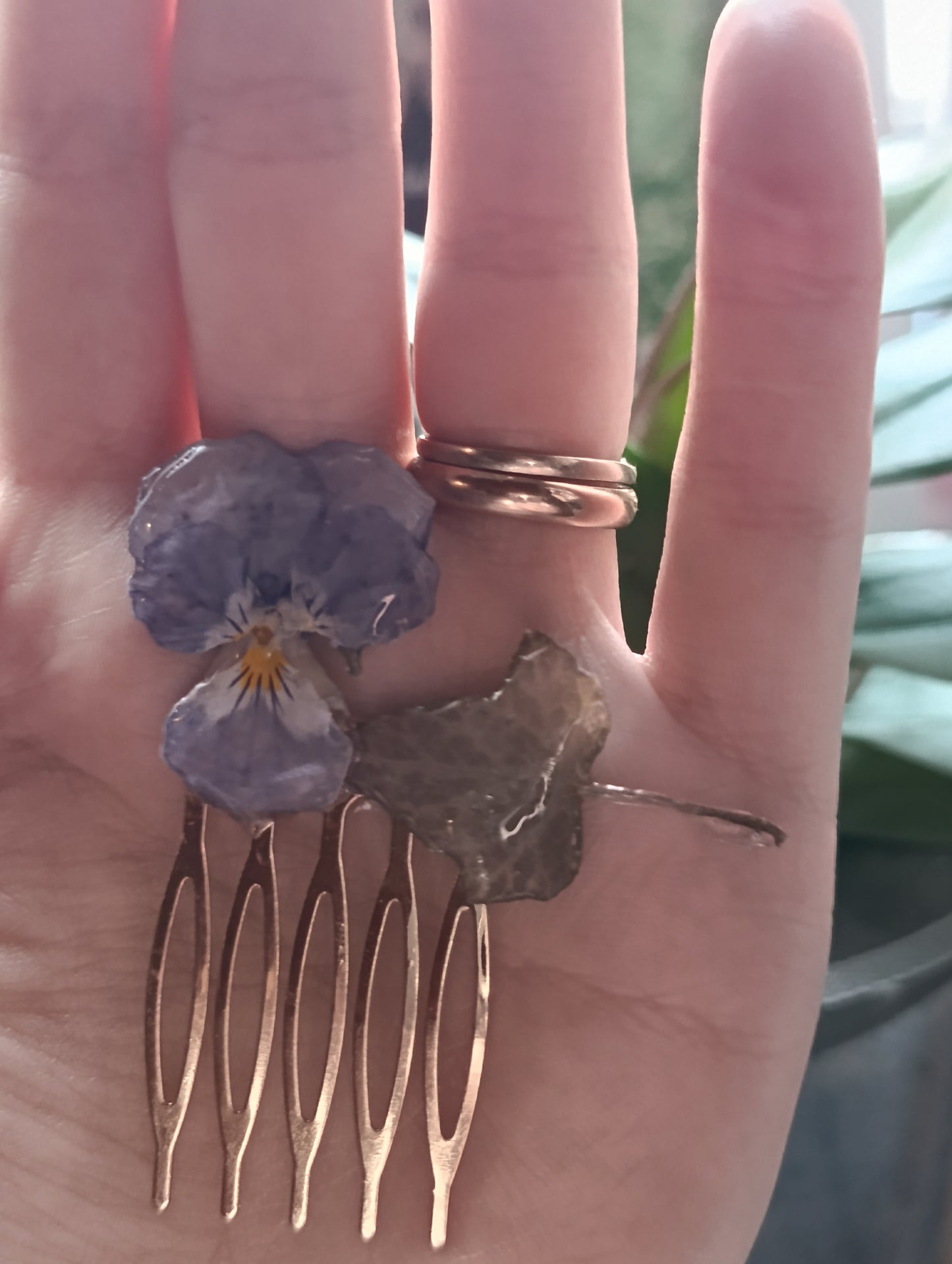 Pettinino Viola del pensiero ed edera|fiori Veri | pezzo unico