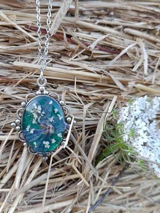Collana cammeo Malva e fiori di campo