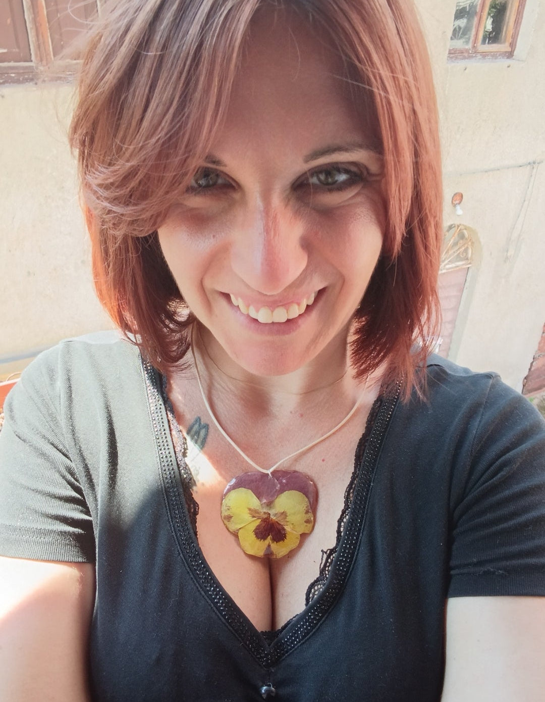 Collana panse' gialla e viola|fiori veri
