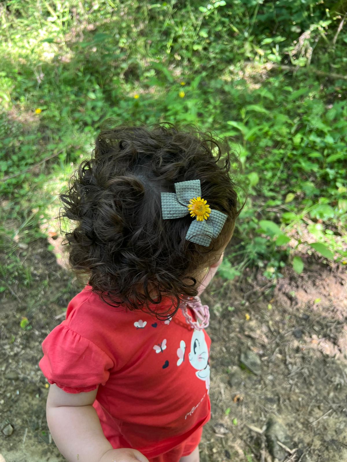 Fiocco clip Waffle verde con Margherita Gialla Vera| pezzo unico