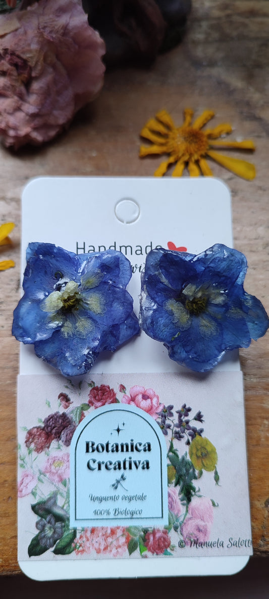 Orecchini Delphinium lobo- fiore vero e resina