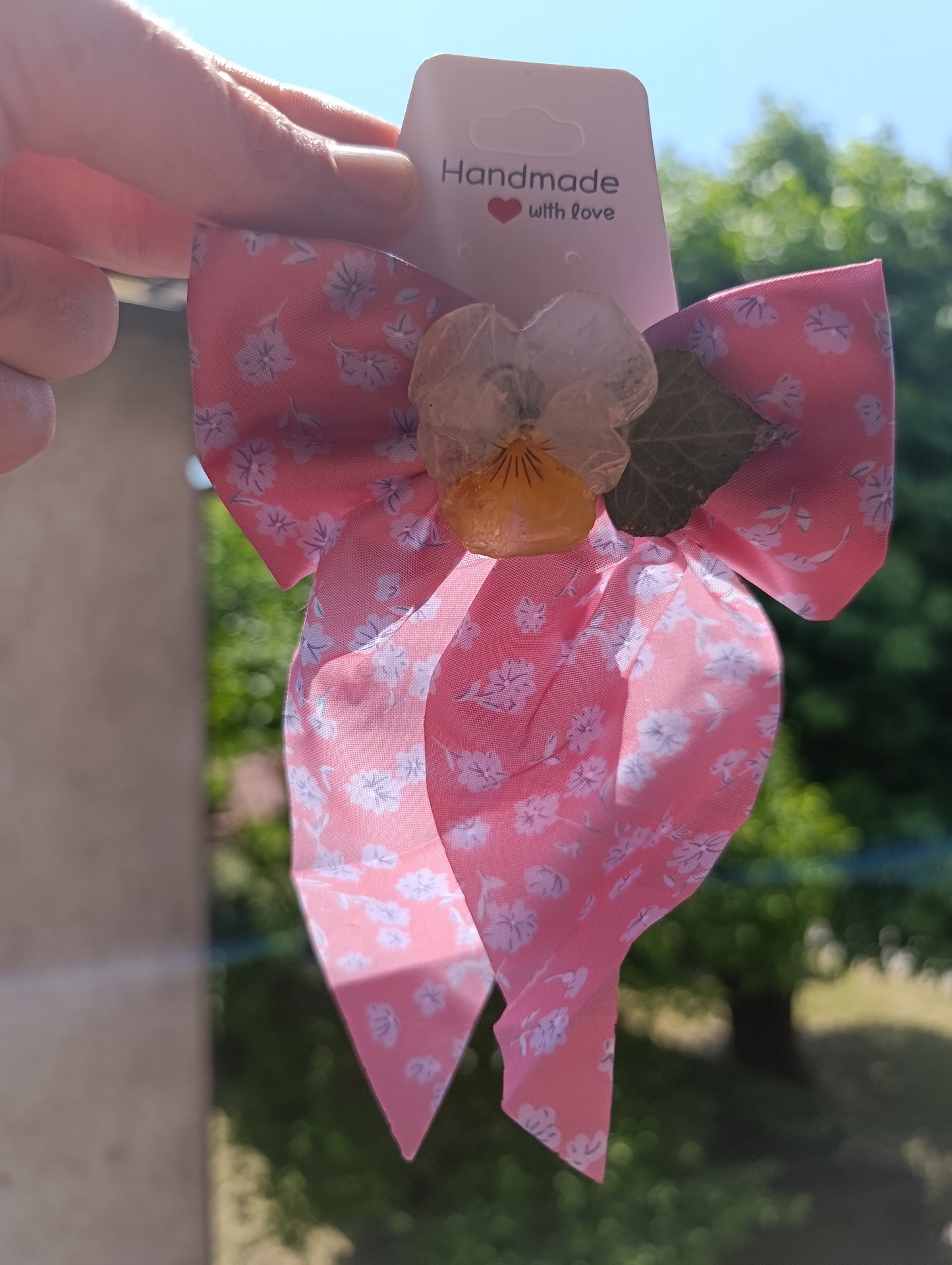 Fiocco clip Viola del pensiero Gialla ed Edera | fiori veri| pezzo unico