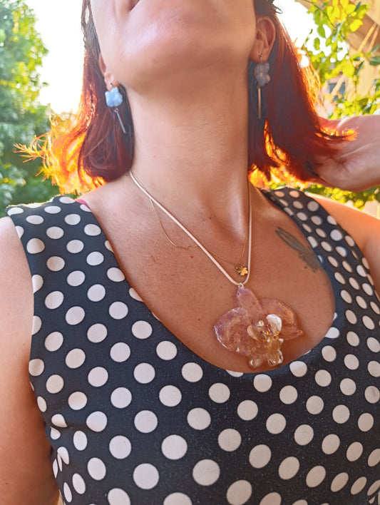 Collana Orchidea con cordina colorata|fiori veri di Lucca
