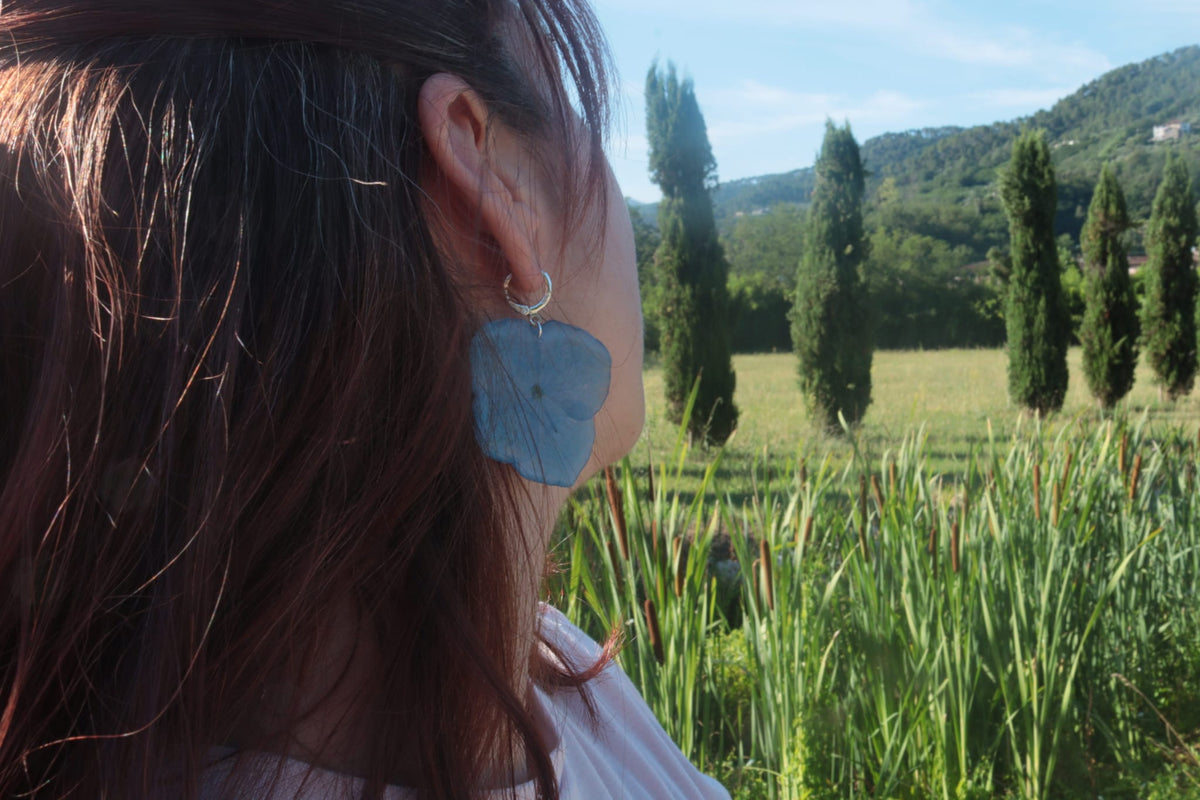 orecchini Ortensia argento 925|fiori veri