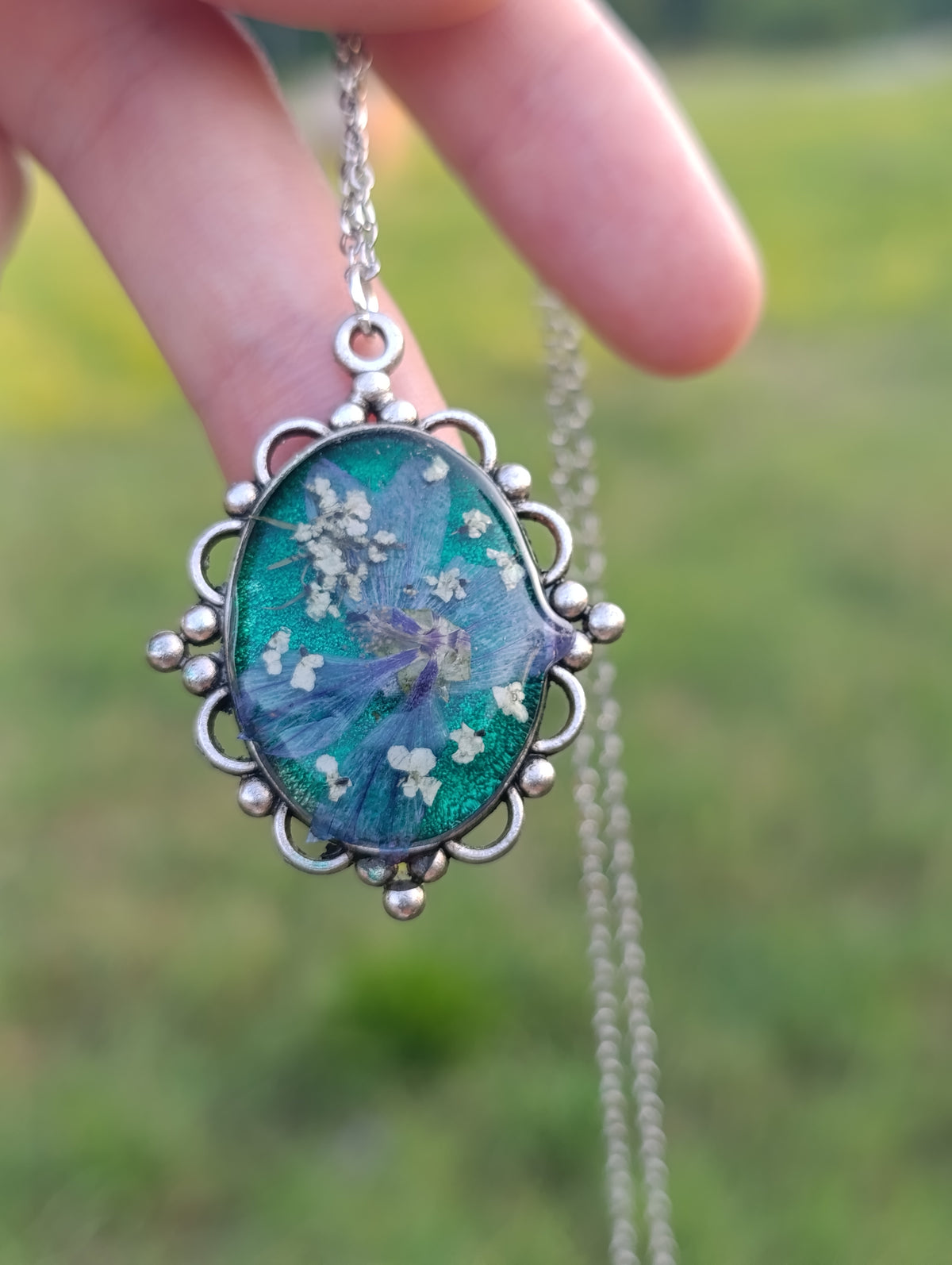 Collana cammeo Malva e fiori di campo