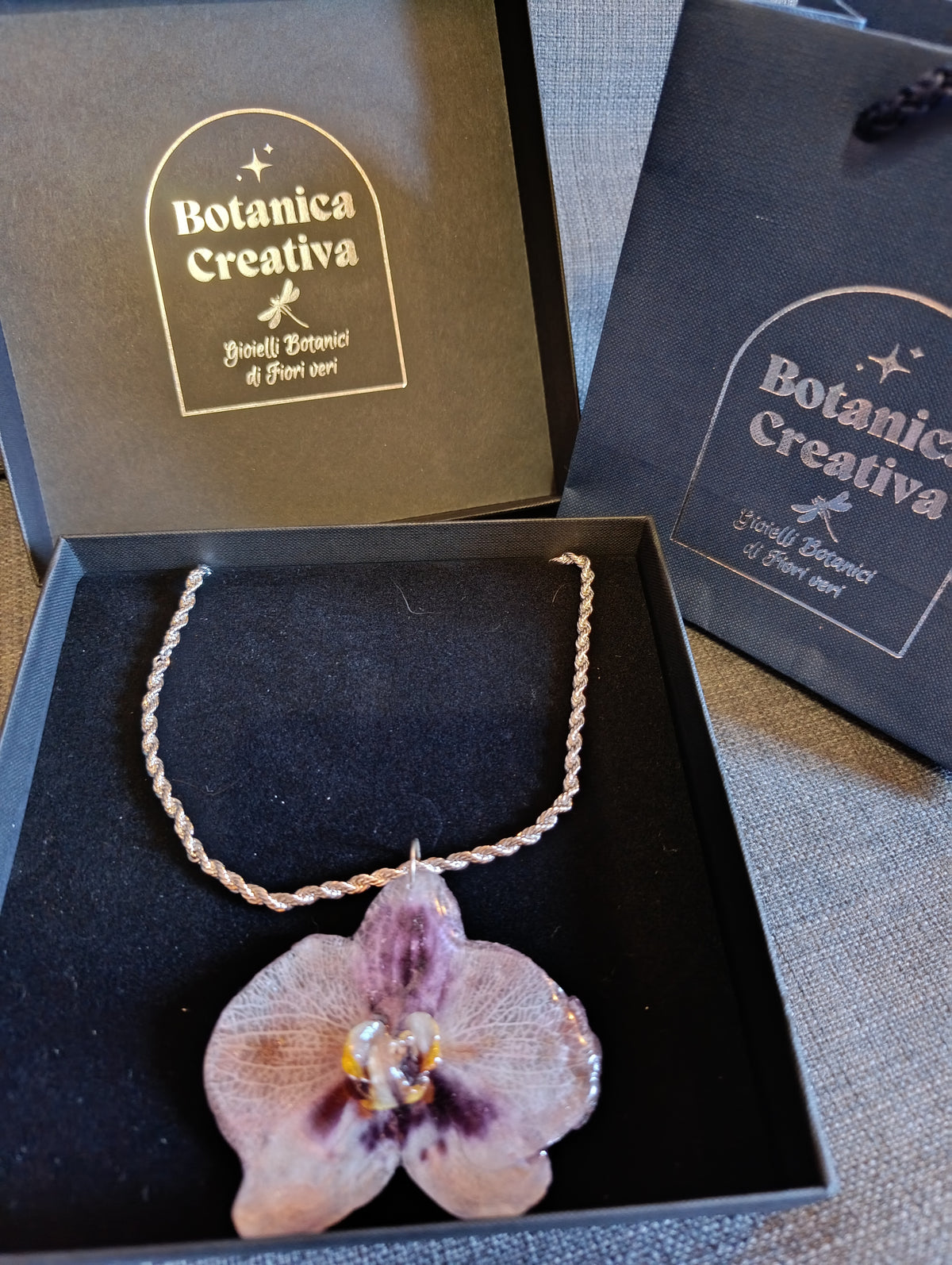 Collana Phaleonopsis grande Argento 925| fiori veri