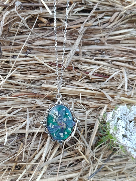 Collana cammeo Malva e fiori di campo