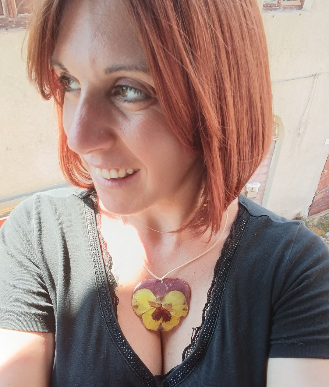 Collana panse' gialla e viola|fiori veri