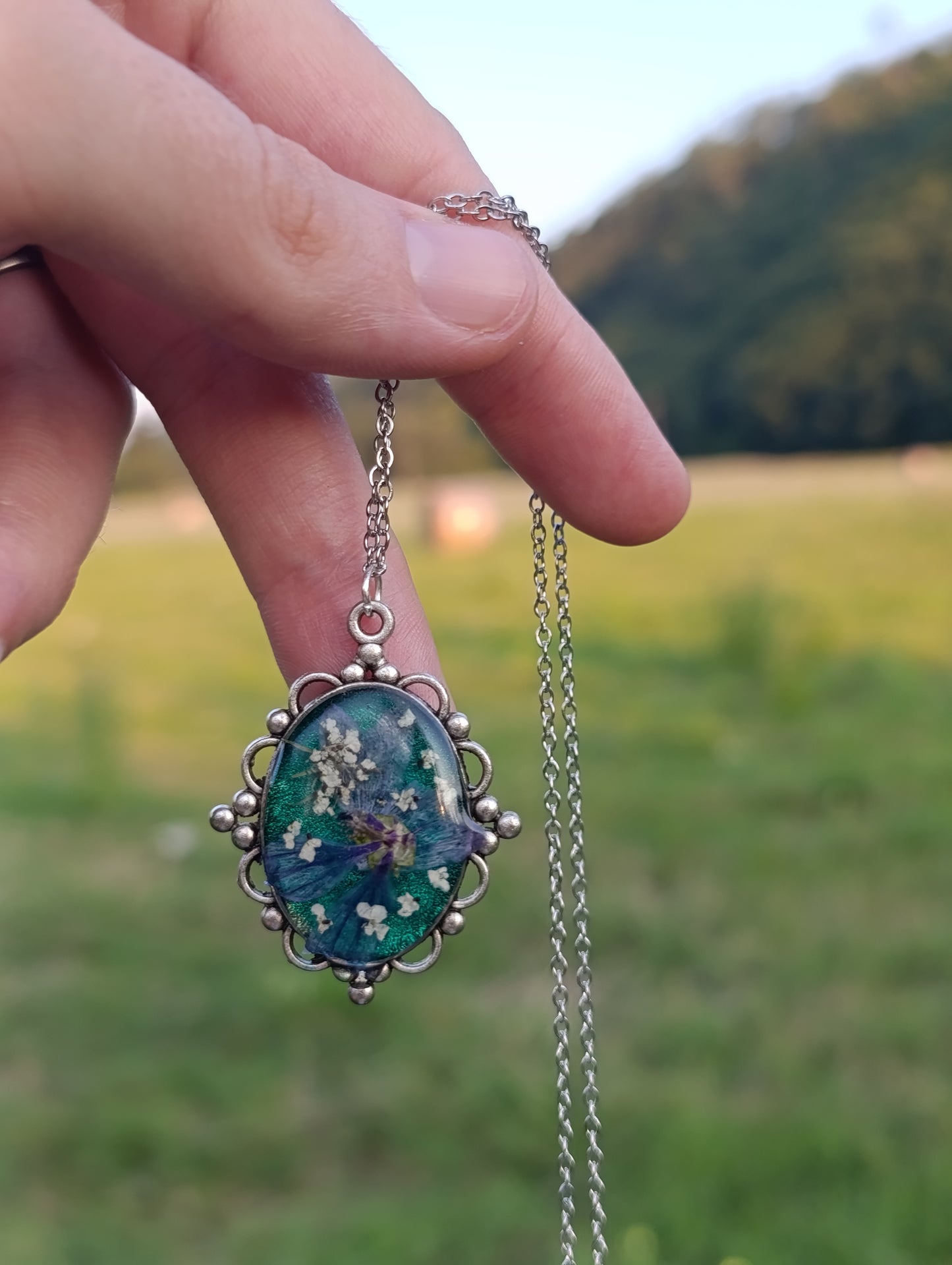 Collana cammeo Malva e fiori di campo