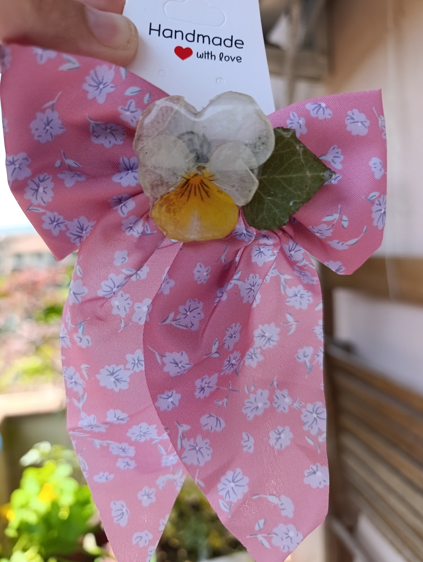 Fiocco clip Viola del pensiero Gialla ed Edera | fiori veri| pezzo unico