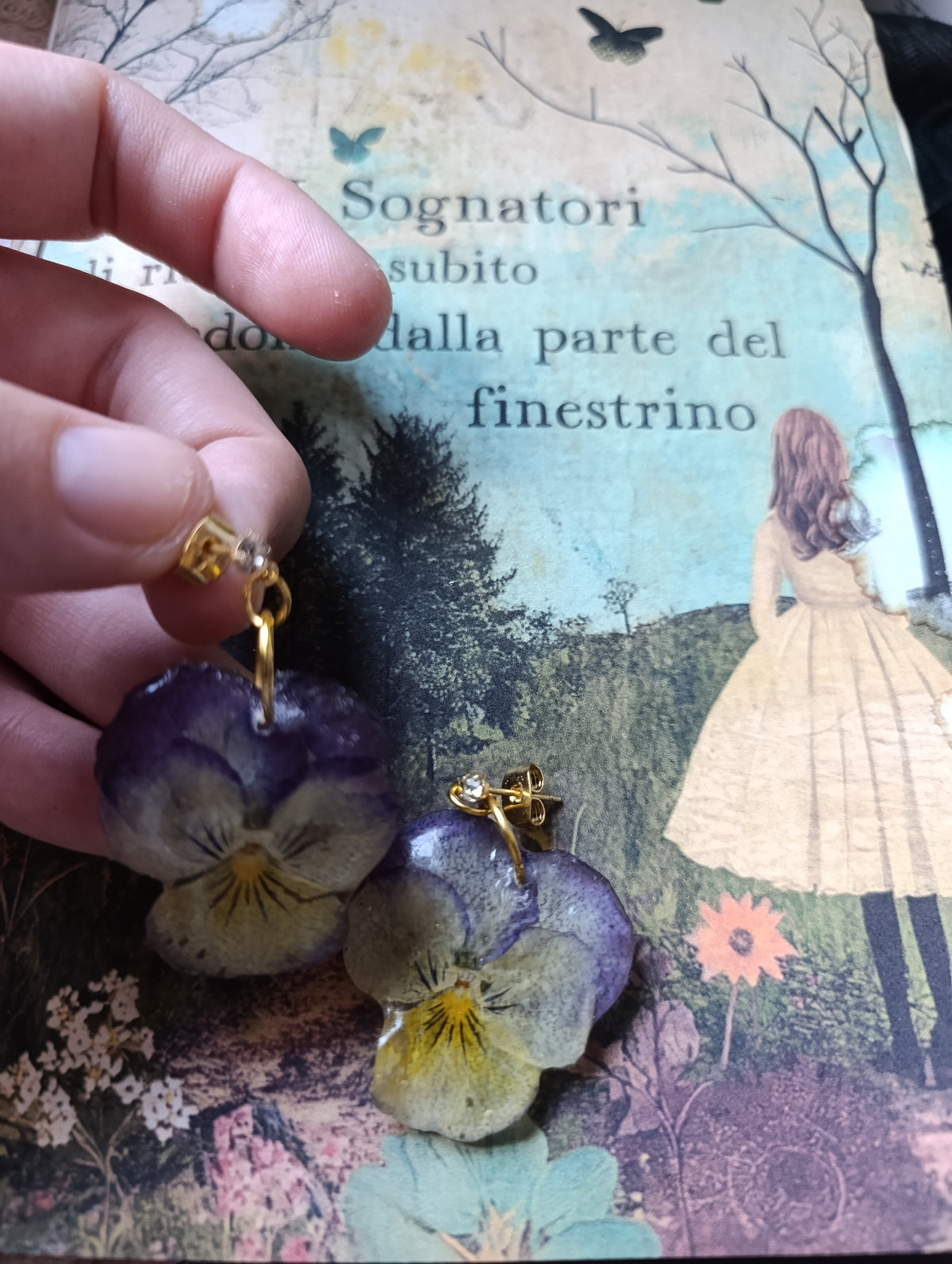 Orecchini Viola del pensiero con brillantini
