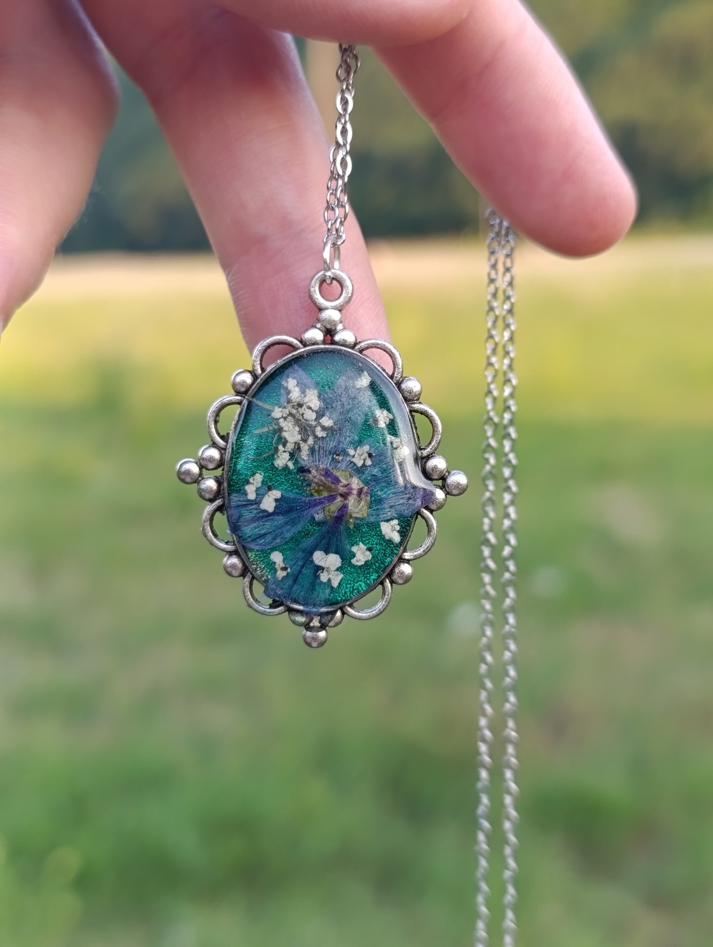 Collana cammeo Malva e fiori di campo