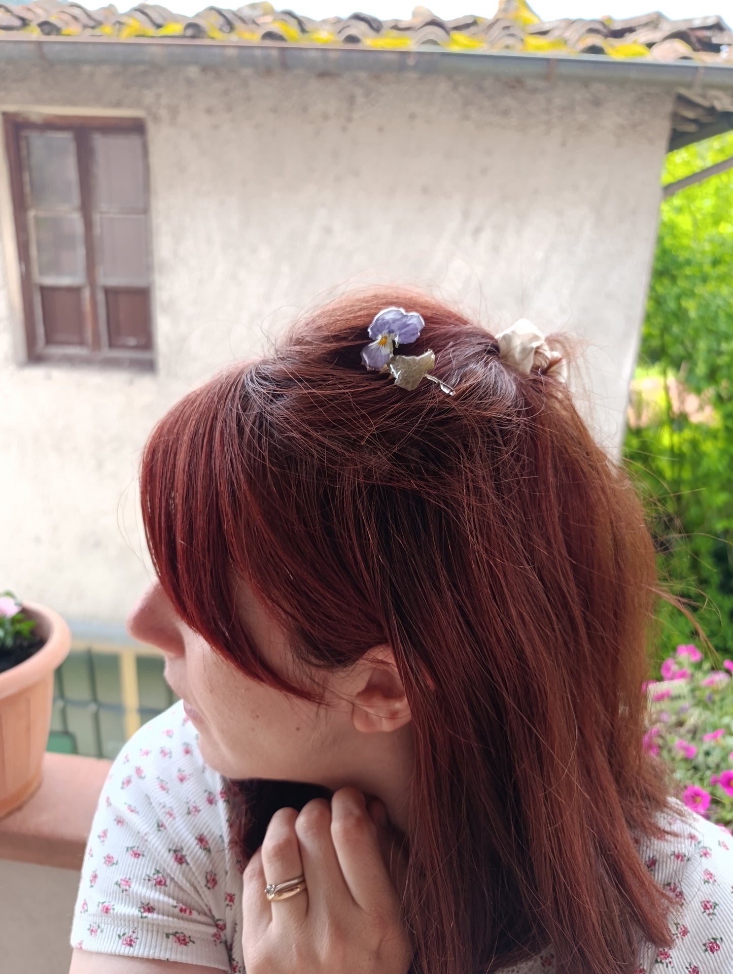 Pettinino Viola del pensiero ed edera|fiori Veri | pezzo unico