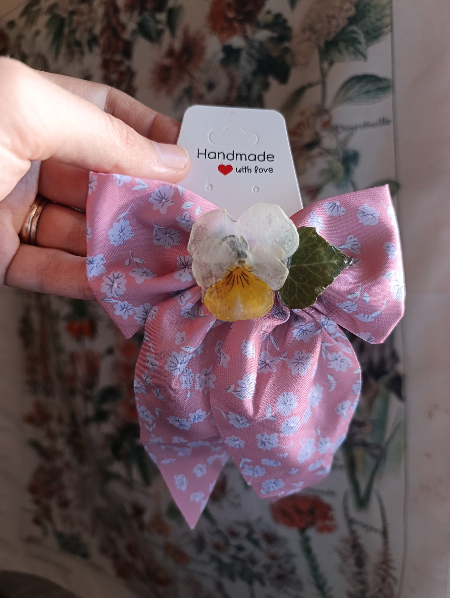 Fiocco clip Viola del pensiero Gialla ed Edera | fiori veri| pezzo unico