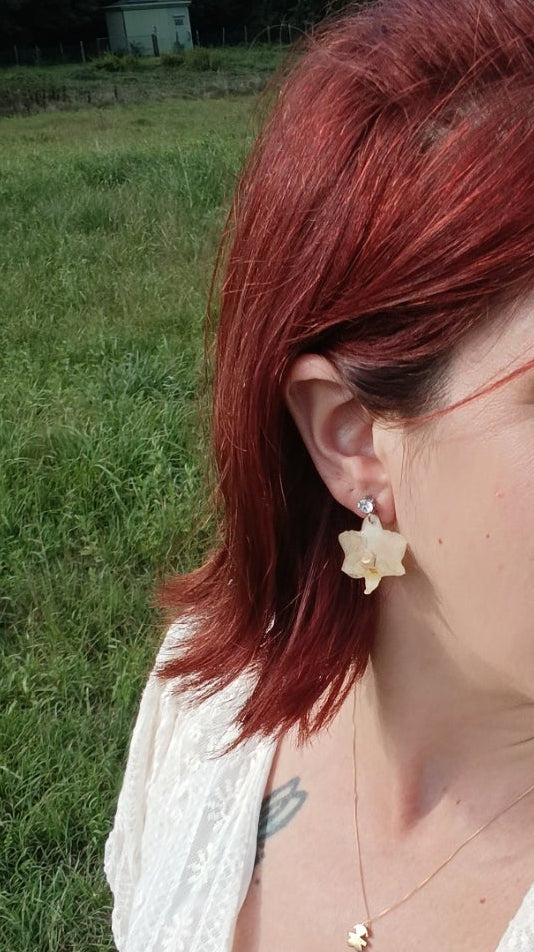Mini Orchidea bianca orecchini con zircone | fiori veri di Lucca