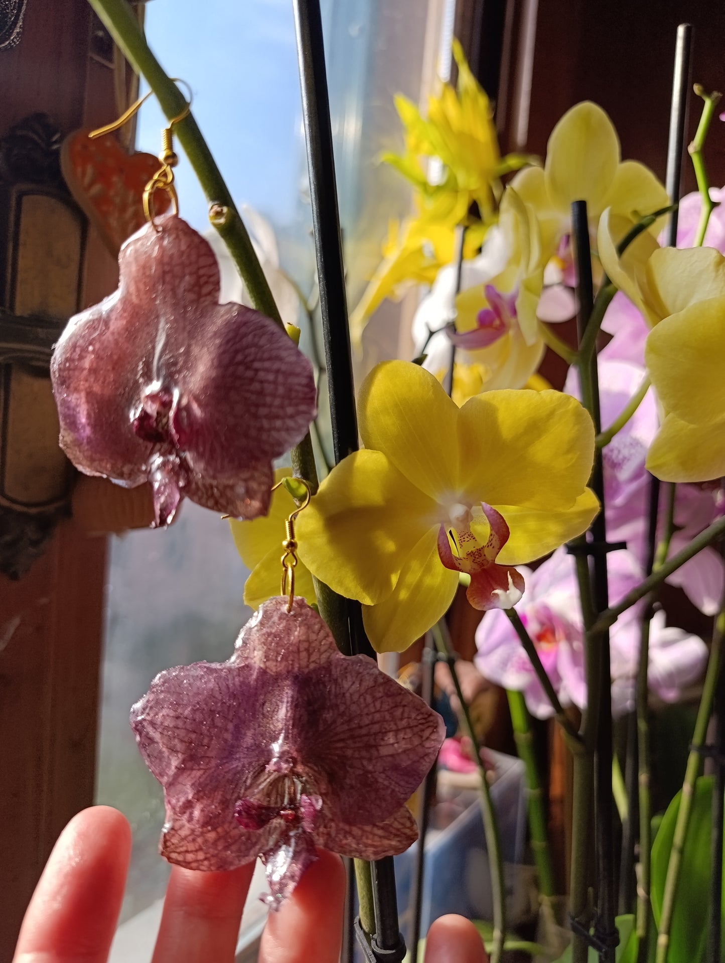 Orecchini Orchidea bronzo | fiori veri e brillanti