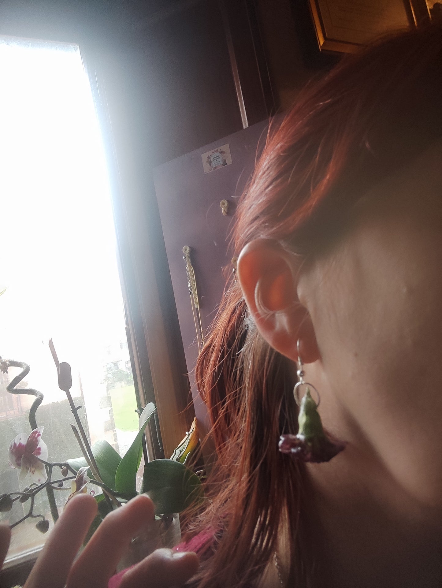 Orecchini Garofani pendenti- fiori veri e resina